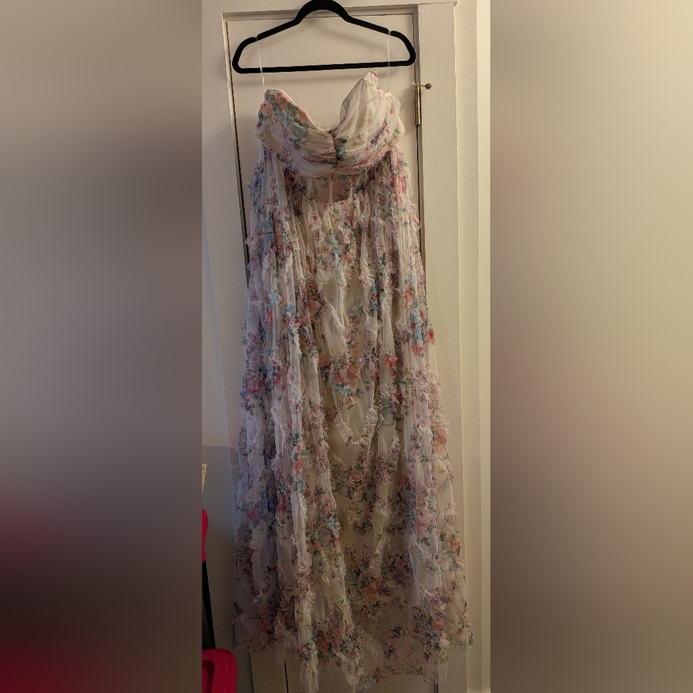 Strapless Floral Maxi Gown in Pastel Multi - Women 3XL